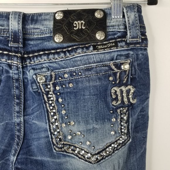 Miss Me Denim - Miss Me JE5408B10R Rhinestone Embellished Boot Stretch Denim Jeans Size 29 DK56